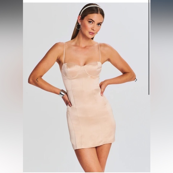 RETROFETE Cosmo Dress in Dusty Peach Satin Mini Cocktail - Picture 2 of 8